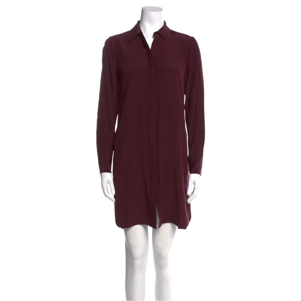 Vince Designer Burgundy Silk Shirt Dress